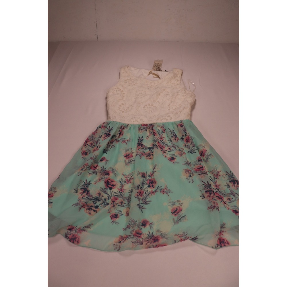 Speechless Women Mint Rose Floral Lace Chiffon Cut Out Back Dress D5891 Small